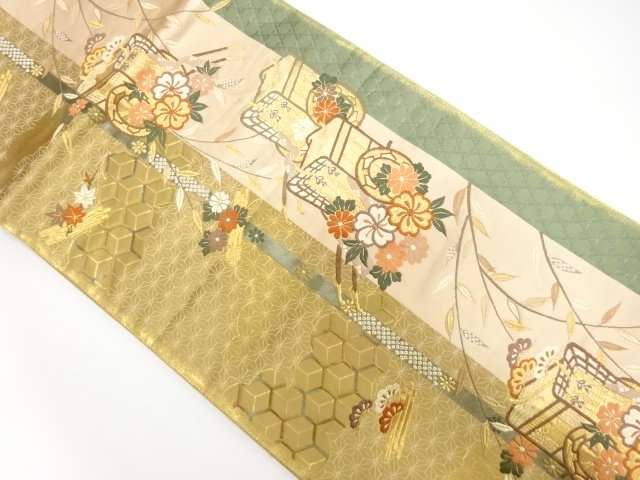 JAPANESE KIMONO / GOSHOGURUMA / FLOWER RAFT PATTERN WOVEN STRIPES FUKU